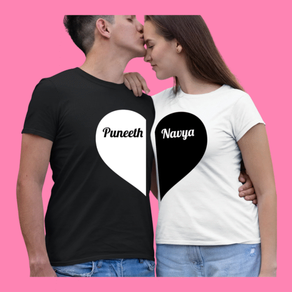 Two Hearts Couple T-Shirt – Matching Love Tees for Soulmates || My Pookie - Image 2